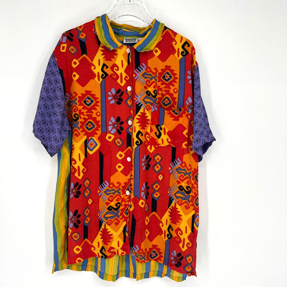 Chicos Top Womens XL Button Up Art To Wear Wacky Colorful Tropical Rainbow Loud - Picture 1 of 5